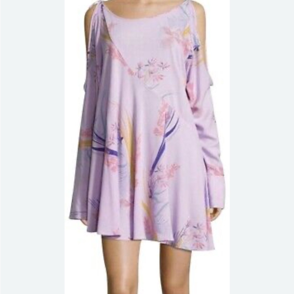 FRE PEOPLE Lavender mini Floral Cold Shoulder Dress XS